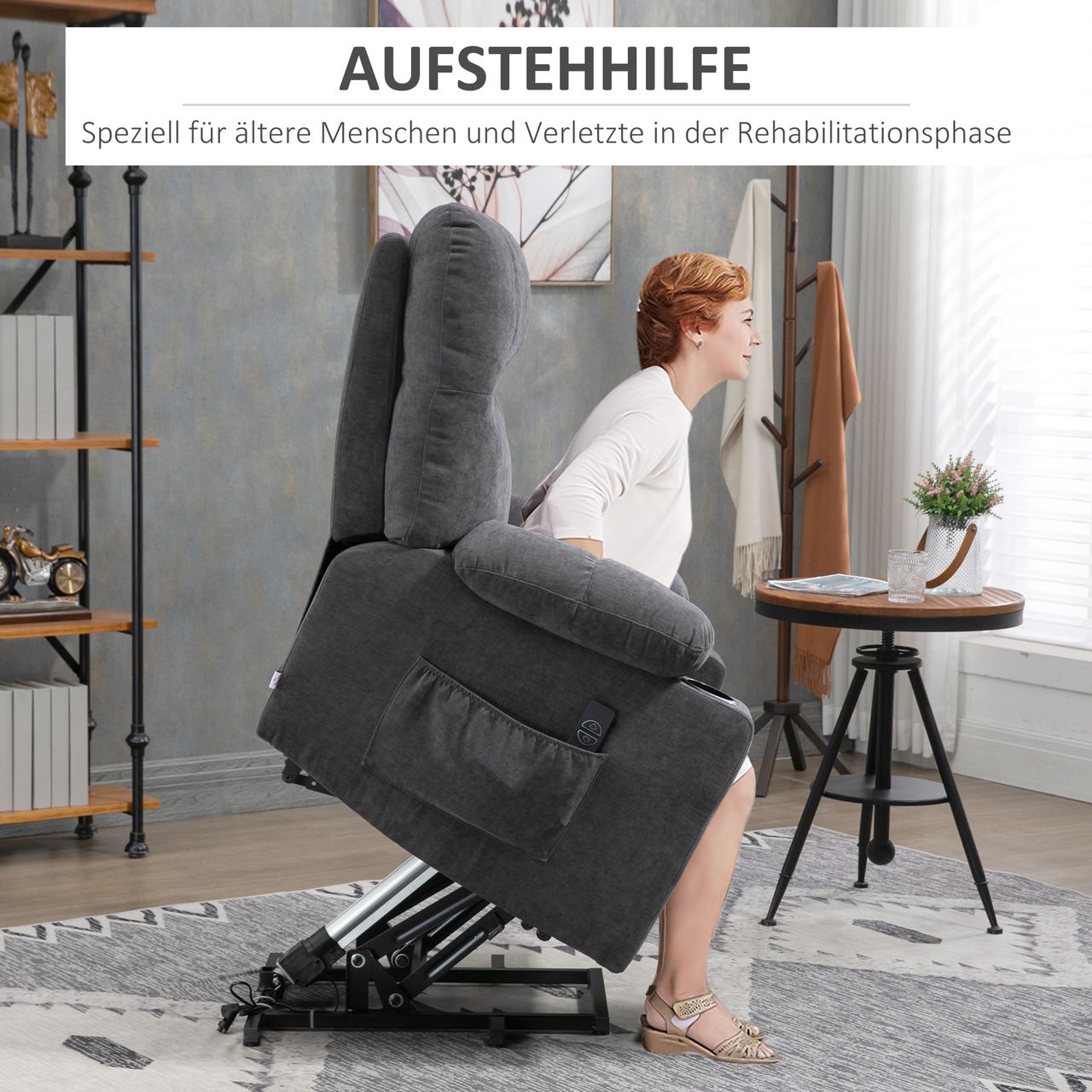 HOMCOM Sessel mit Aufstehhilfe Elektrischer Relaxsessel mit Massagefunktion