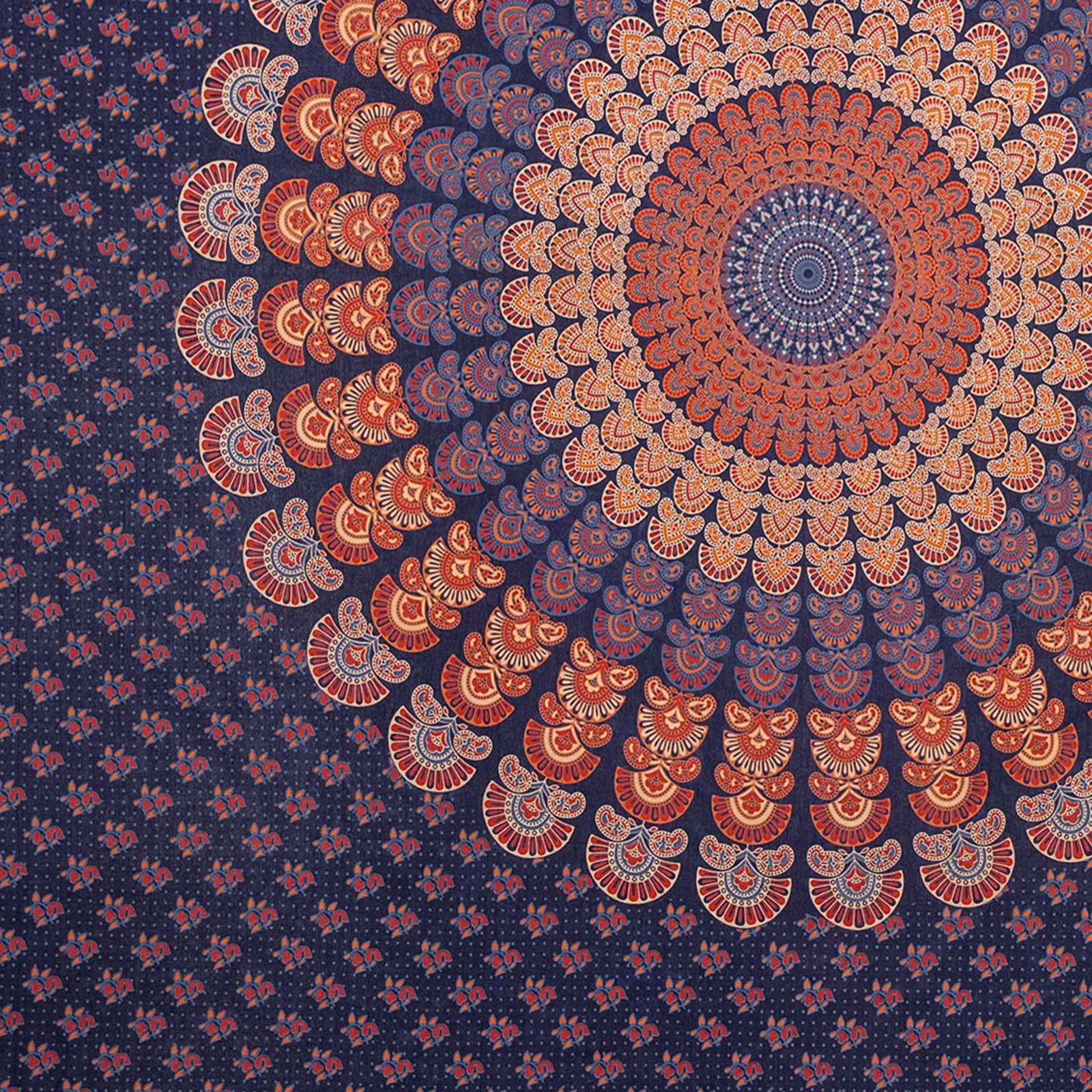 Wandteppich Tagesdecke Wandbehang Mandala Deko Tuch Peacock Pfau XL ca 200x230cm, KUNST UND MAGIE