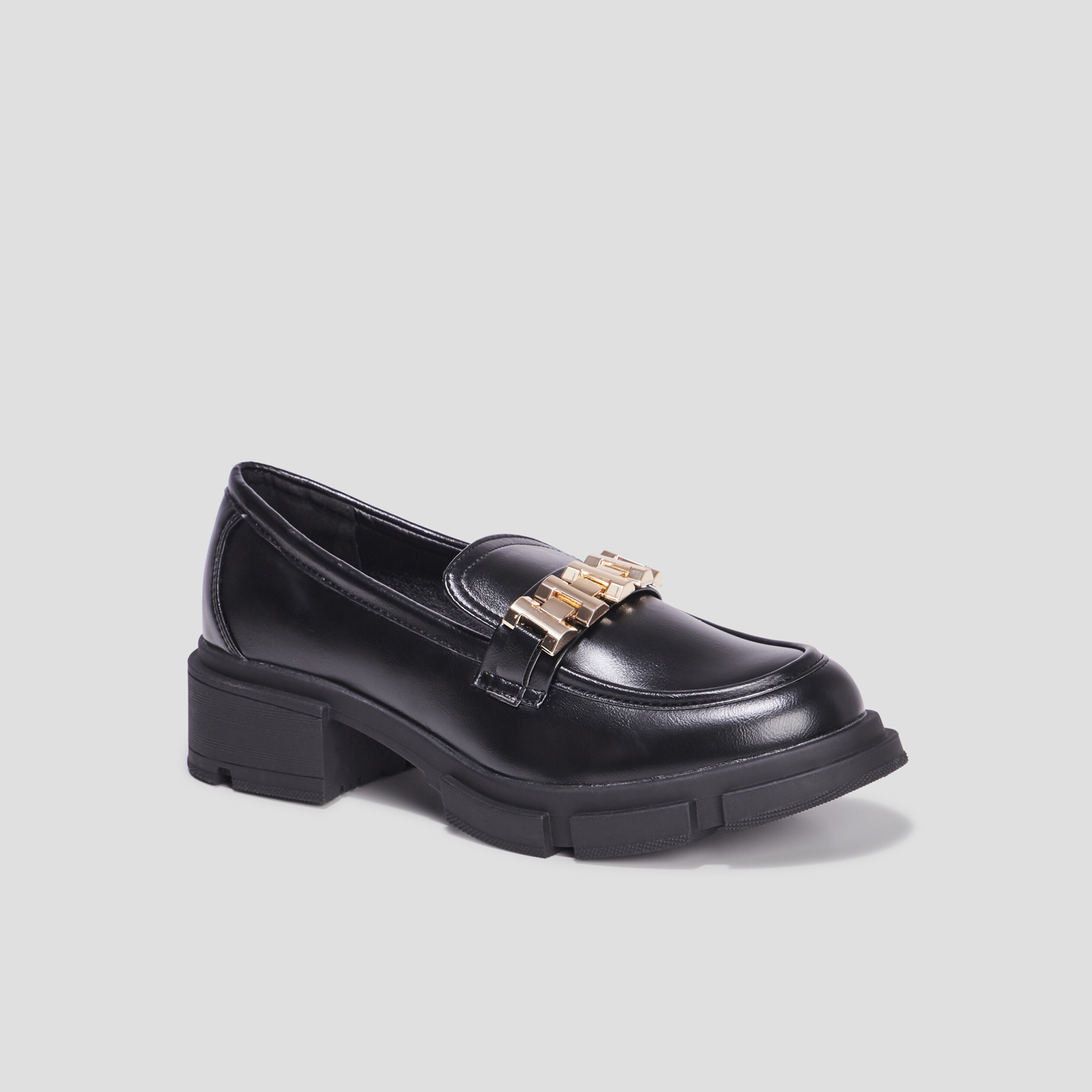 Mocassins à talons et détails chaînes noir femme | La Halle