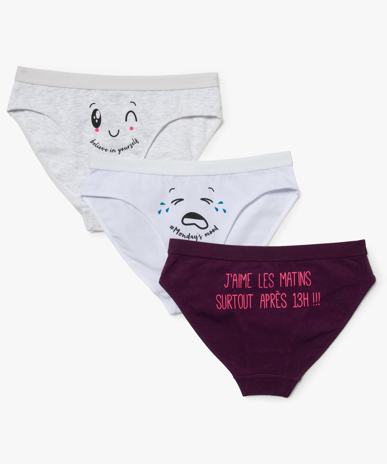 Culottes fille imprimées avec motif humoristique (lot de 3) multicolore | GEMO