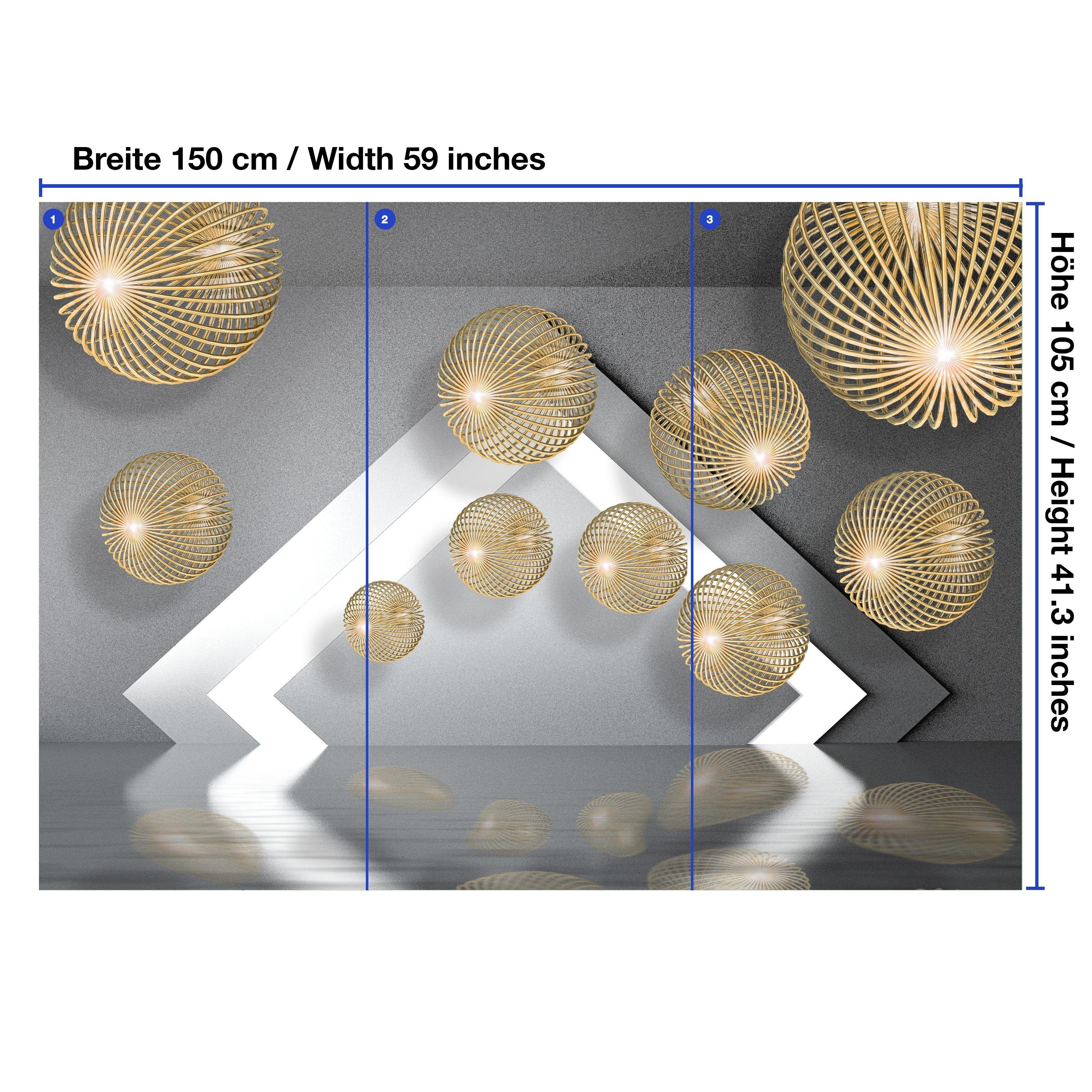 wandmotiv24 Fototapete Kugeln Gold 3D Effekt, glatt, Wandtapete, Motivtapete, matt, Vliestapete