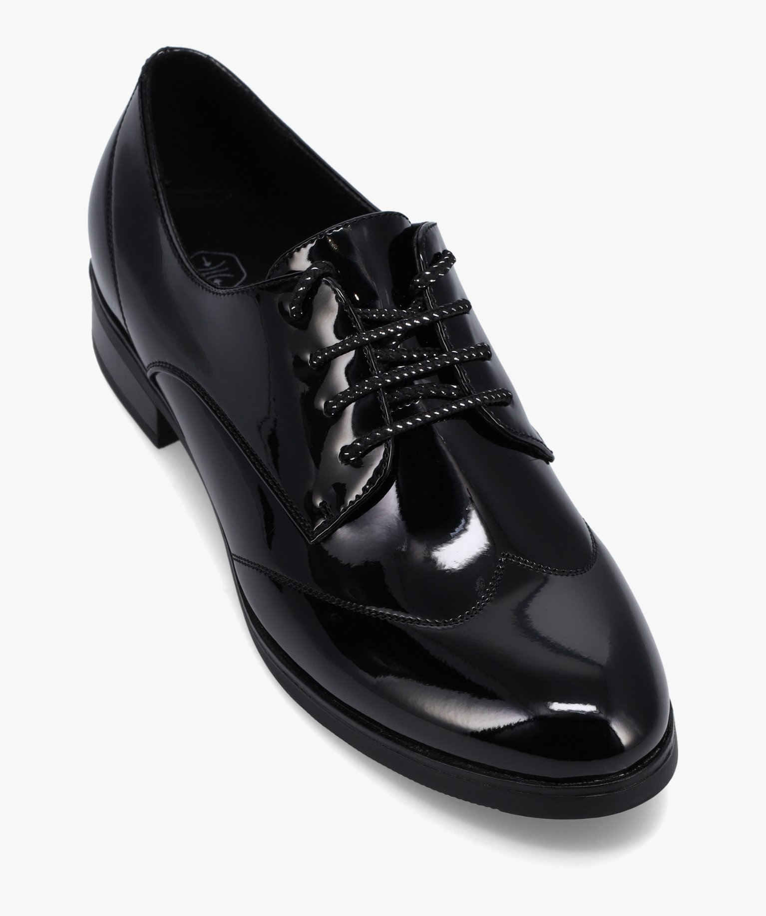 Derbies femme à talon plat et dessus fantaisie noir | GEMO