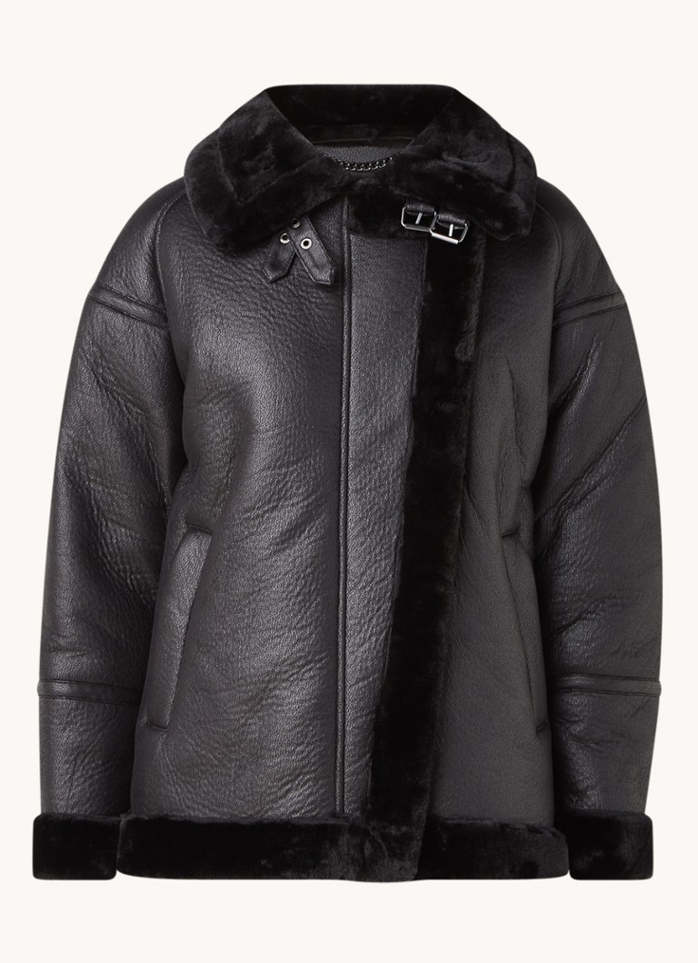 Whistles Lauren faux leather shearling coat with faux fur lining