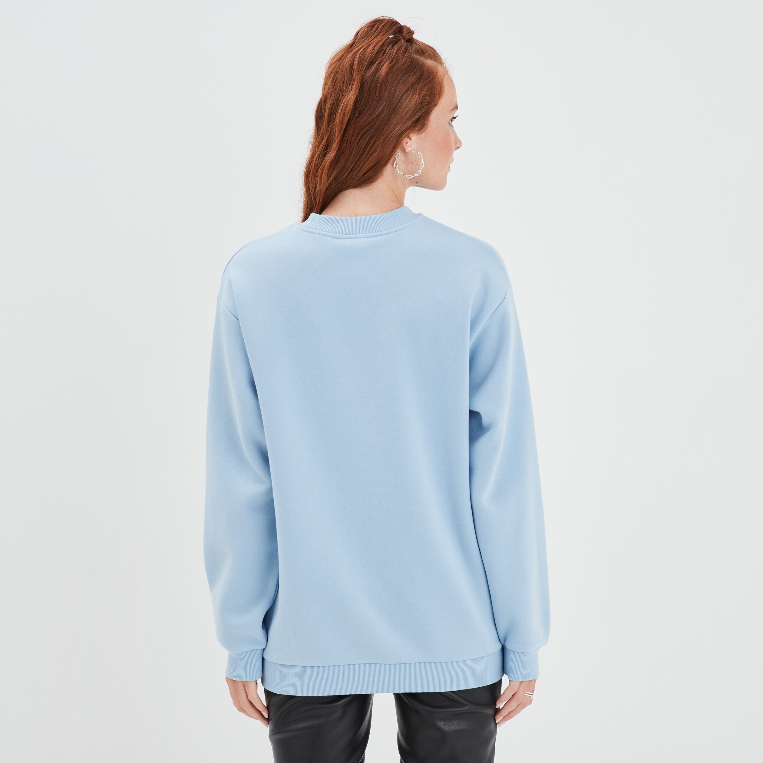 Sweat oversize mi-long col rond bleu gris femme | La Halle