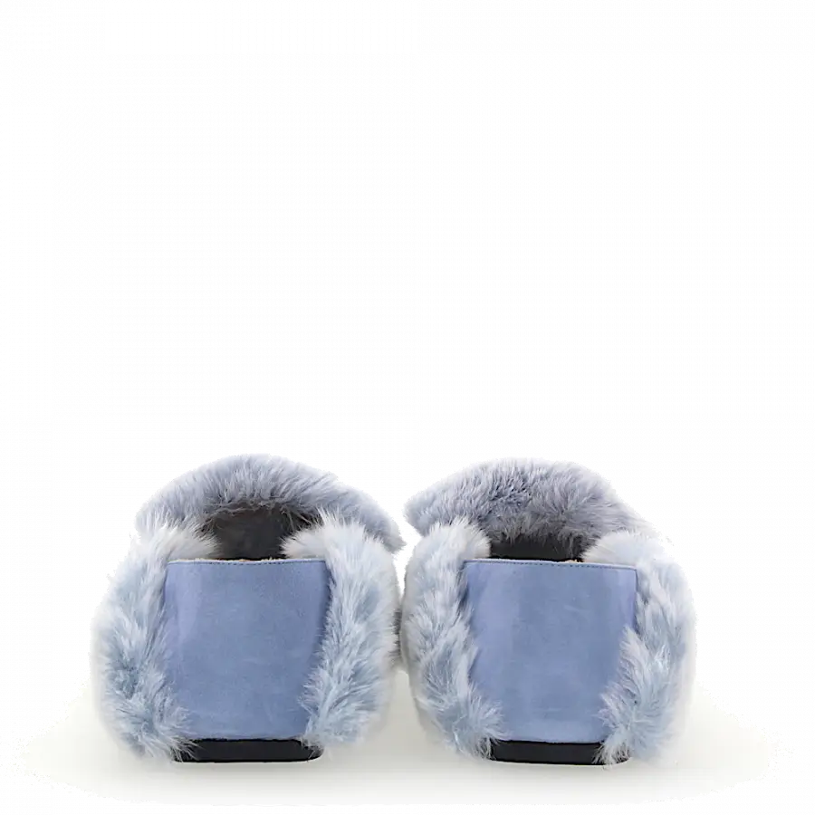 Sergio Rossi - Slipper A77990 Kaninchenfell Metallspange hellblau - blau