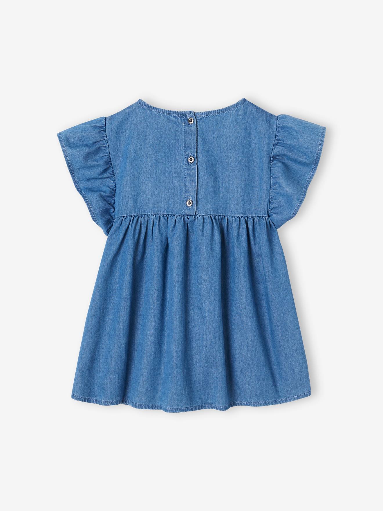 Vertbaudet Leichte Mädchen Jeansbluse mit Volantärmeln - blue stone