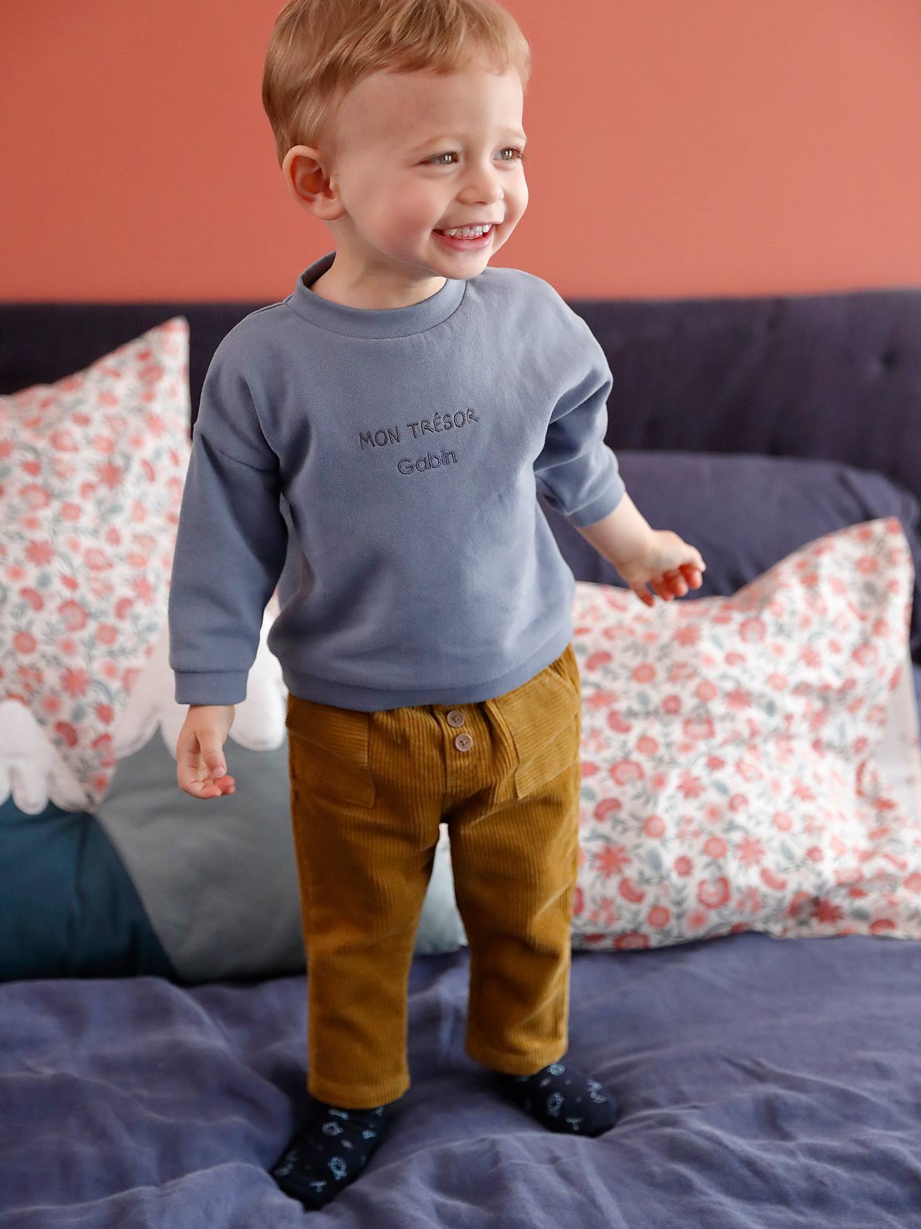 Sweat bébé en molleton personnalisable bleu grisé