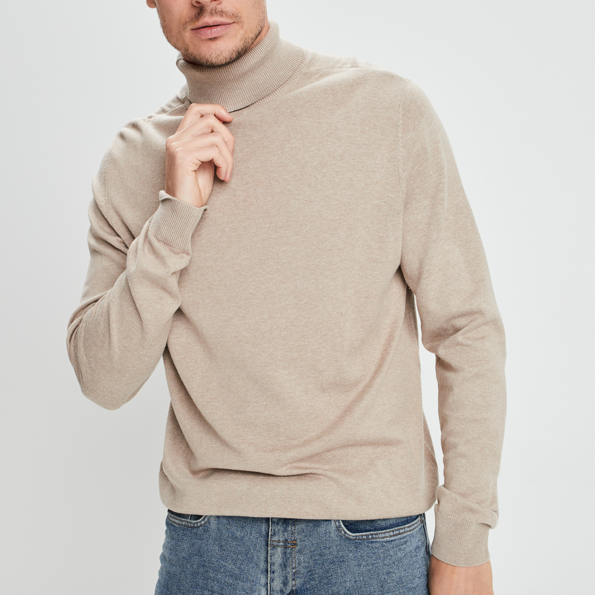 Pull avec col roulé sable homme | La Halle