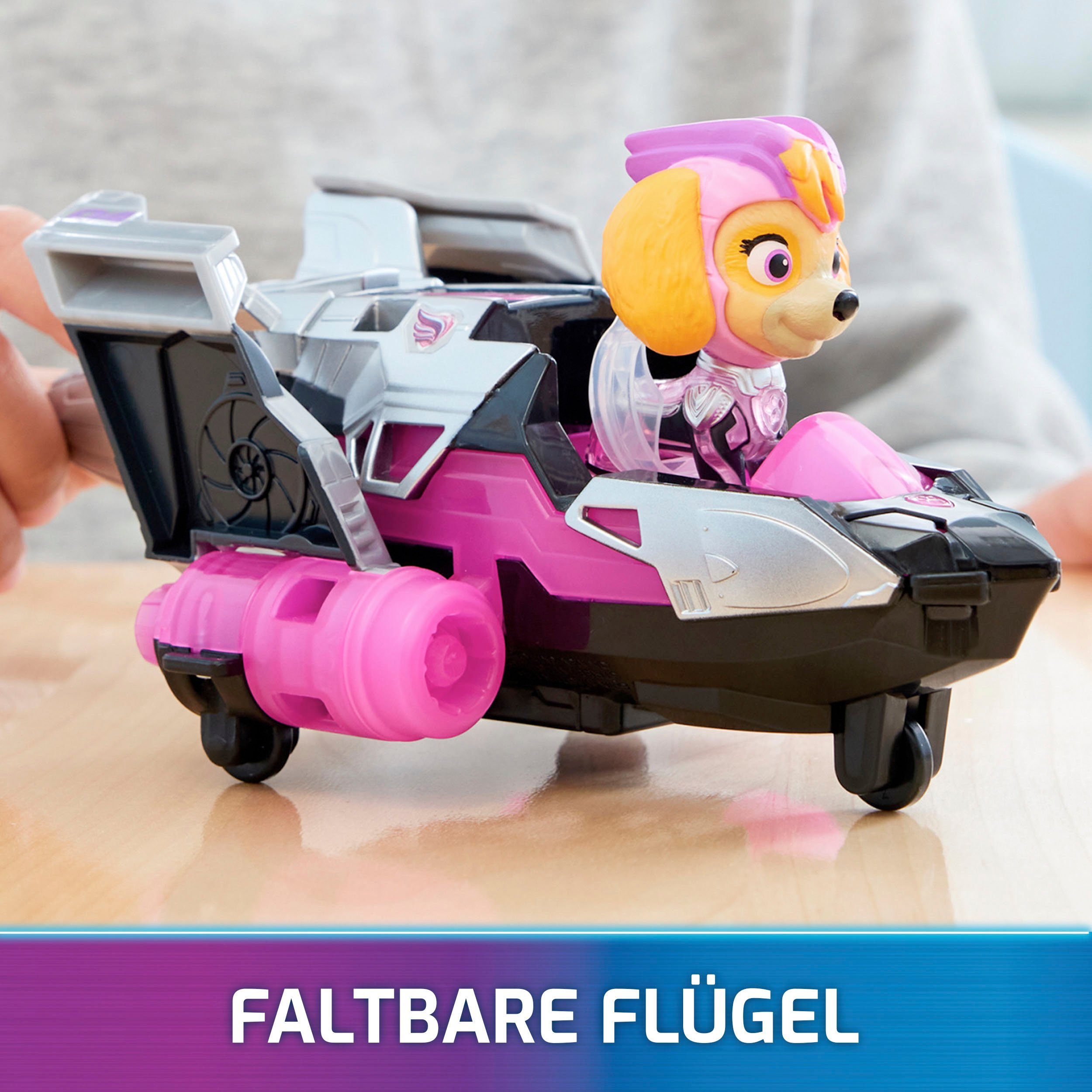 Spin Master Spielzeug-Auto PAW Patrol, Der Mighty Kinofilm: Superhelden-Basis-Fahrzeug von Skye, Flugzeug mit Welpenfigur, Licht- und Soundeffekt
