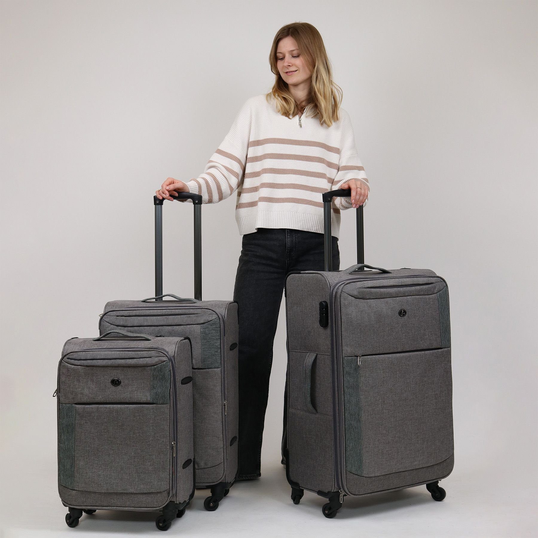 FERGÉ Kofferset 3 teilig Weichschale erweiterbar Saint-Tropez, Trolley 3er Koffer Set, Reisekoffer 4 Rollen, Premium Rollkoffer