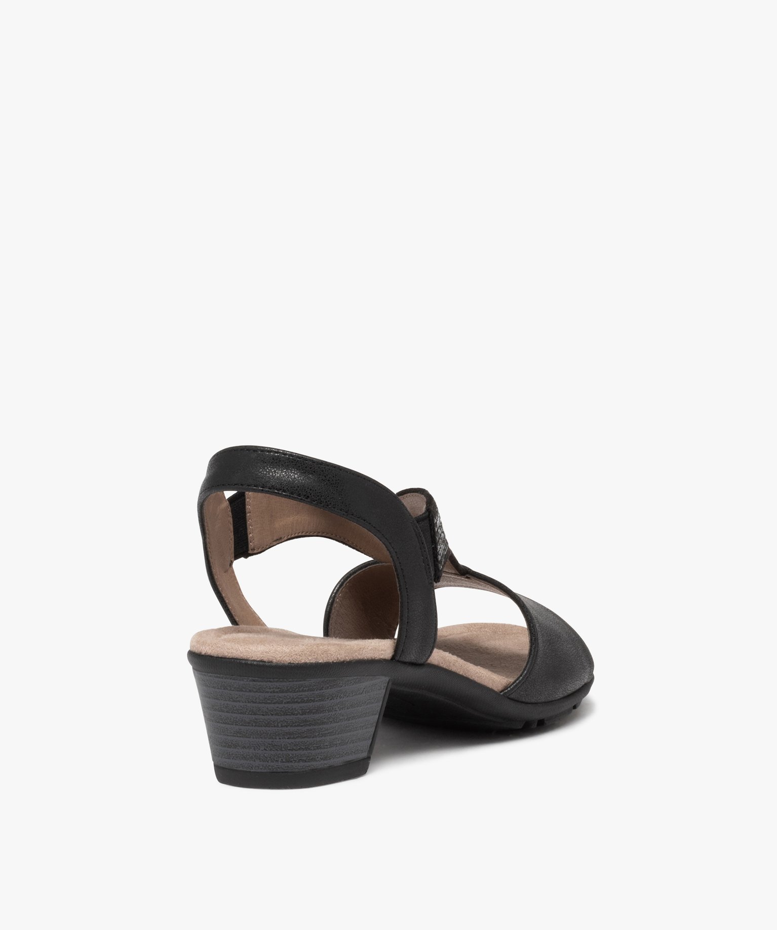 Sandales femme confort à talon et brides élastiques à strass noir | GEMO
