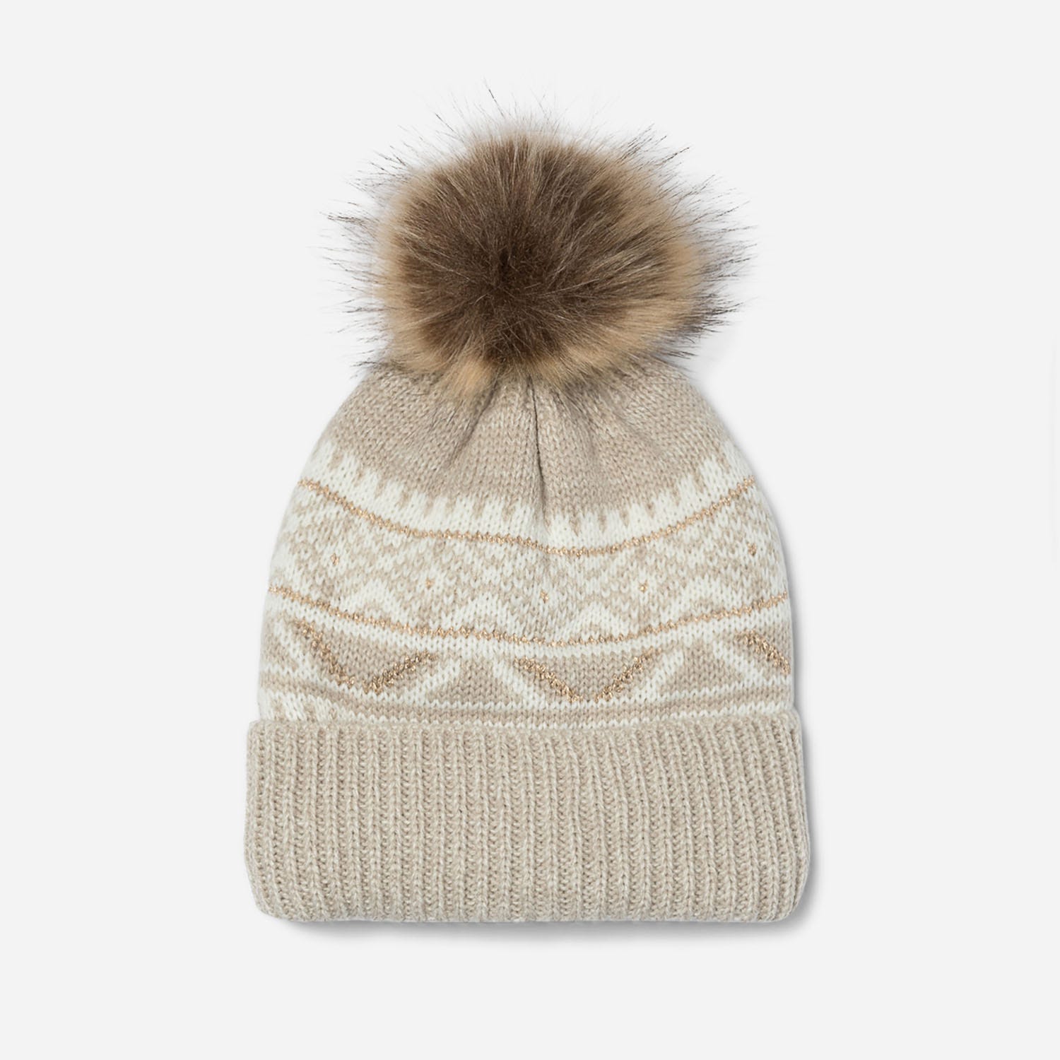 Bonnet beige à motif jacquard