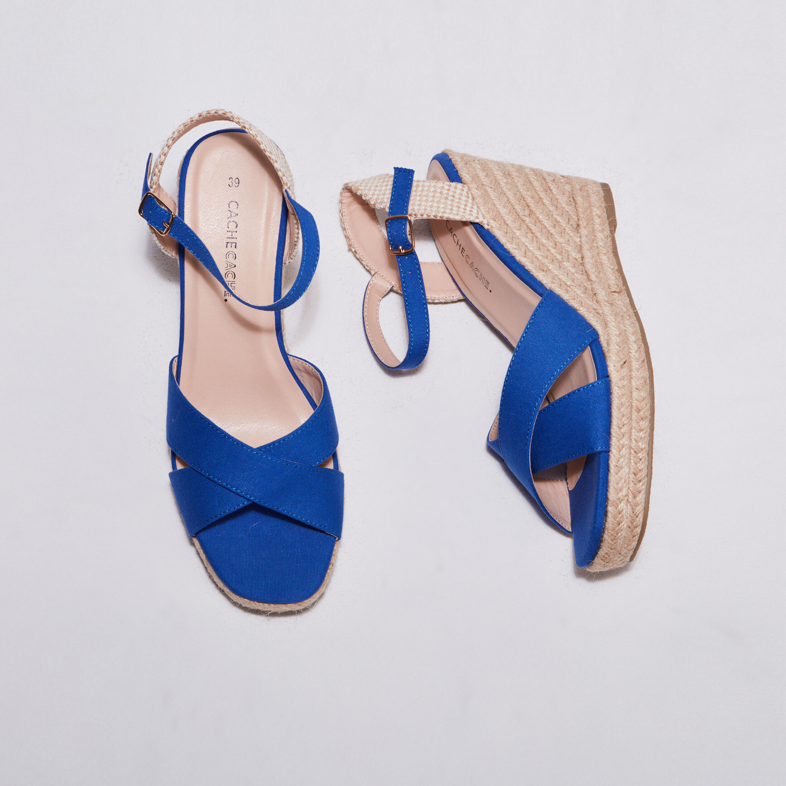 Sandales compensées bleu roi femme | Cache Cache