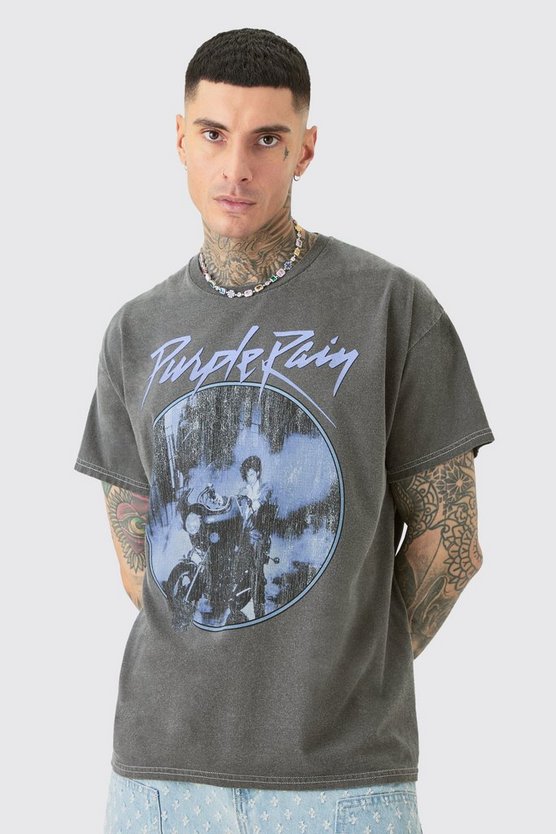Tall T-Shirt mit Acid-Waschung und Purple Rain Print