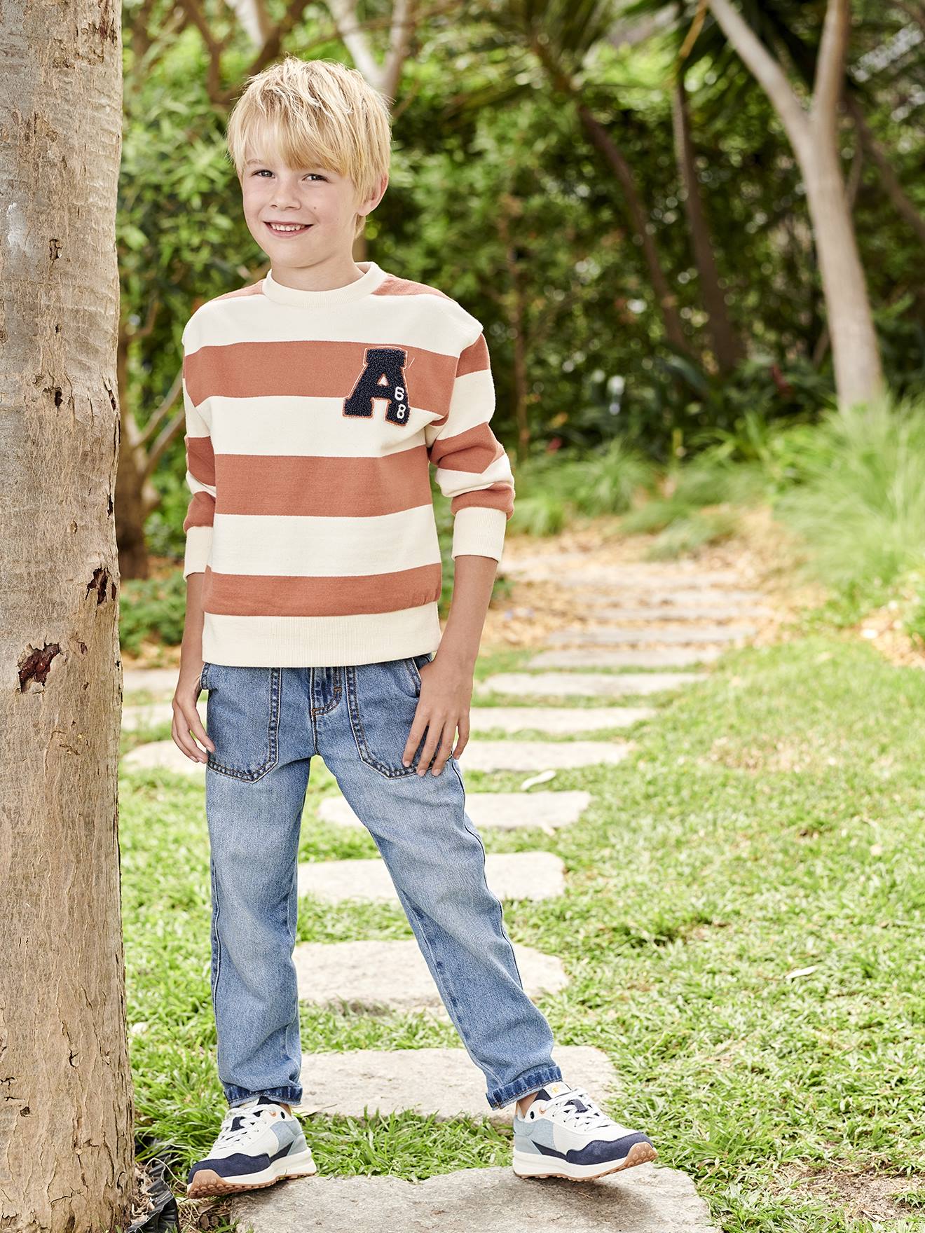 Vertbaudet Jungen Sweatshirt mit Frottee-Patch Oeko-Tex - aprikose