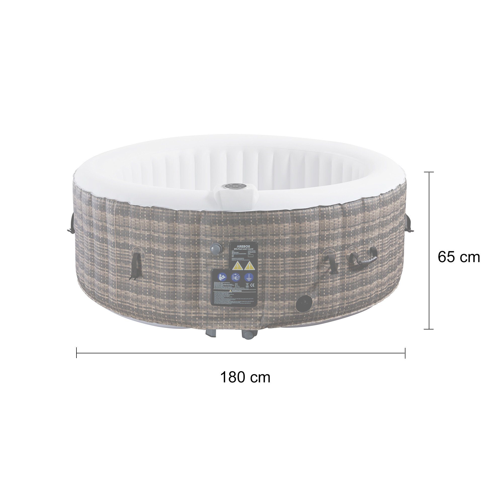 Arebos Whirlpool Aufblasbar, Innen- und Außenbereich, 4 Personen, ⌀ 180cm, (Set, Aufblasbar komplett mit Zubehör)