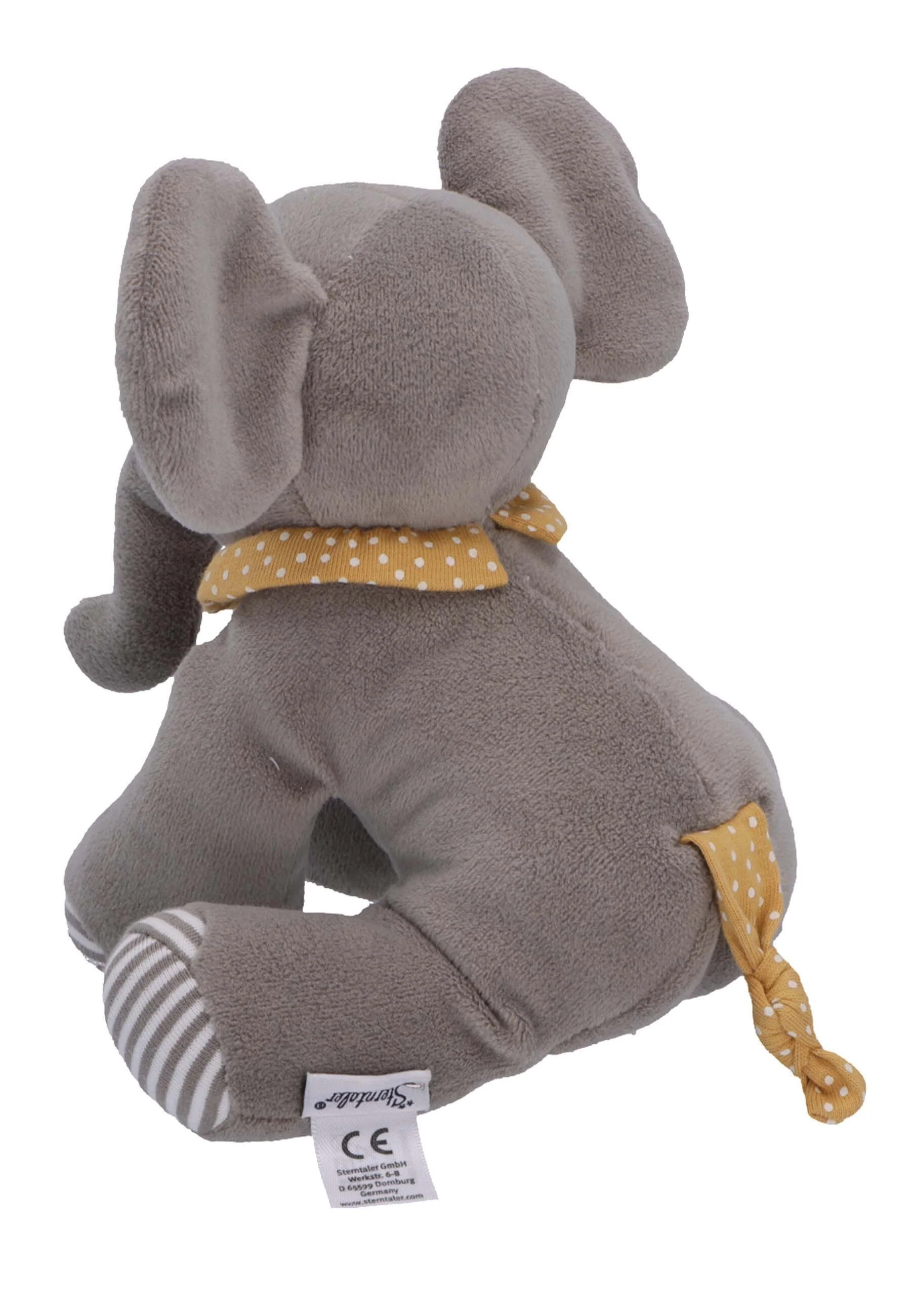 Spieltier Elefant Eddy mit Rassel, Grau