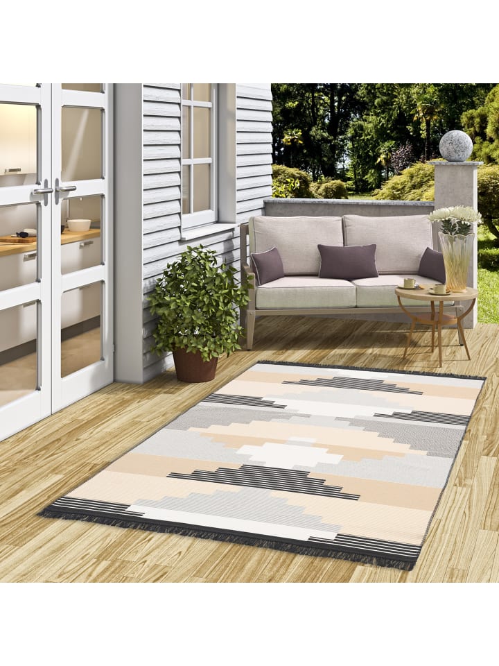 Pergamon Teppich Beidseitig Ethno Kelim Style in Grau Beige günstig kaufen