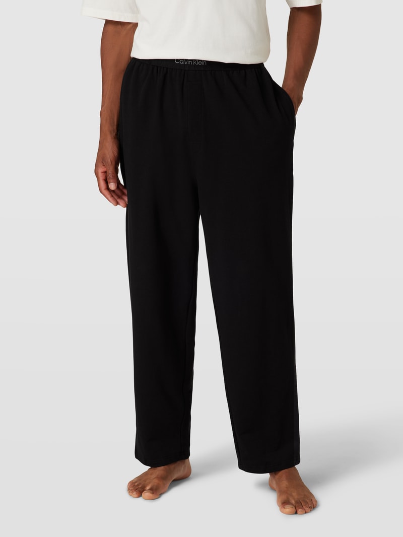 Pyjama-Hose mit elastischem Logo-Bund in schwarz