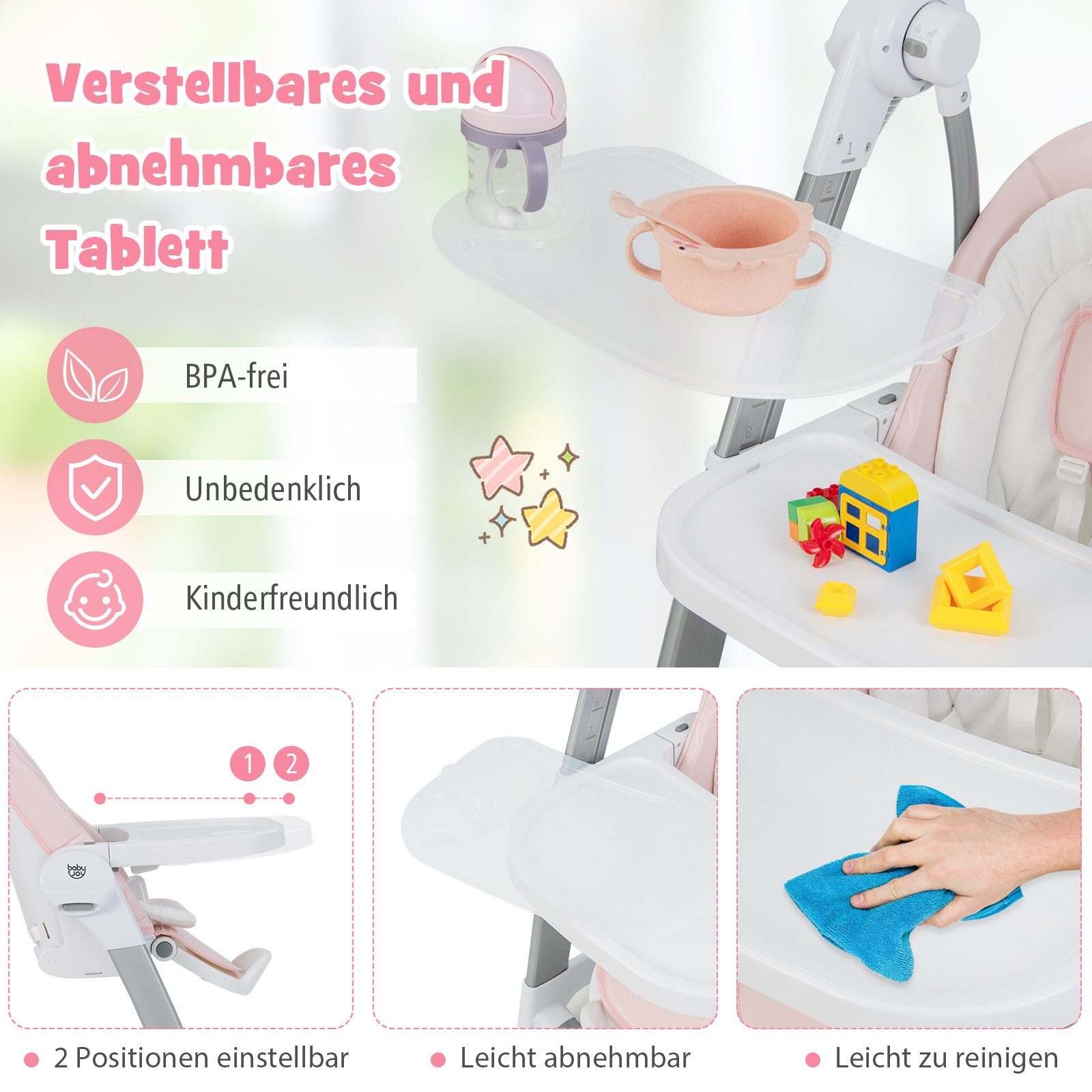 COSTWAY Kombihochstuhl 3 in 1 Babyschaukel, verstellbar