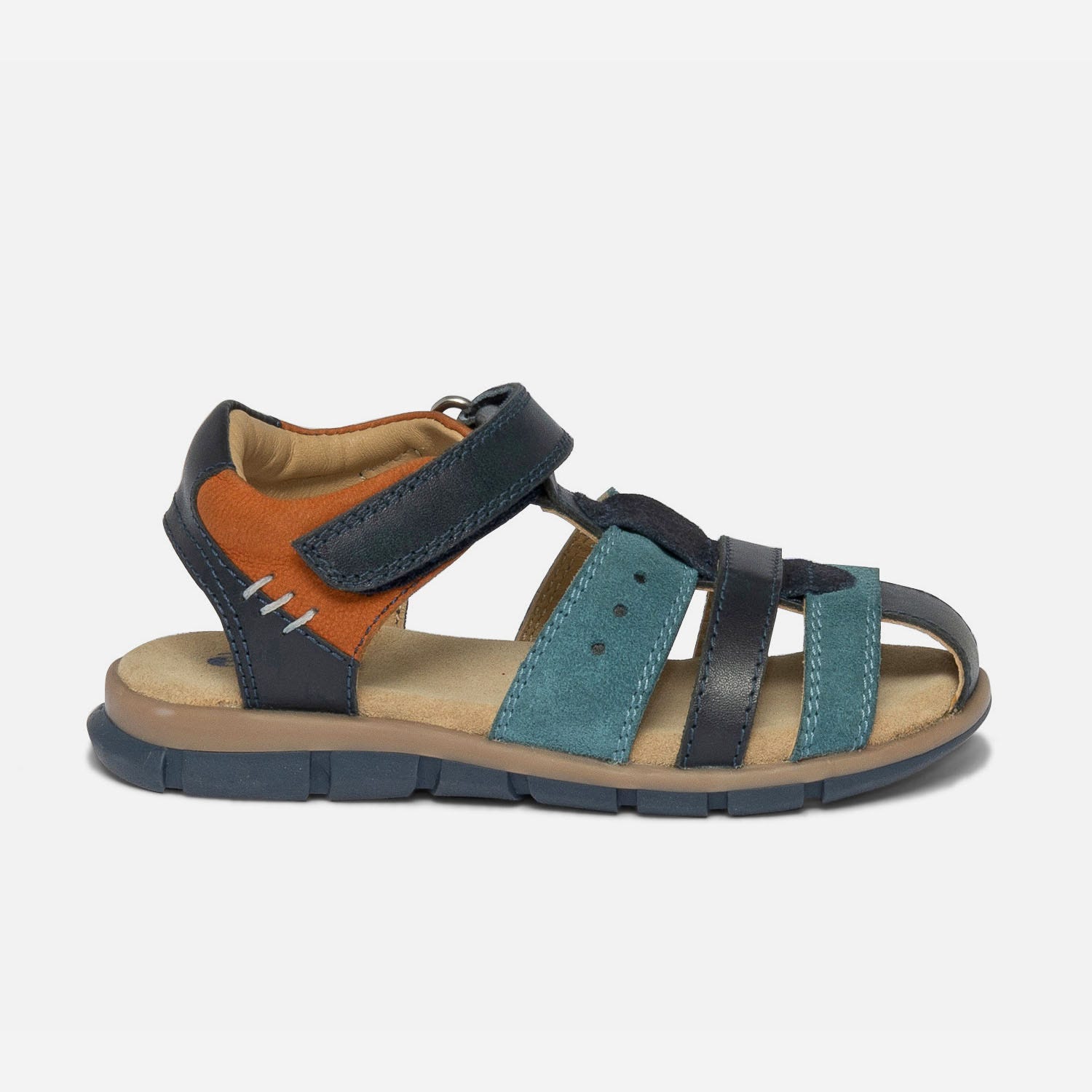 Sandale marine et bleu en cuir et cuir velours