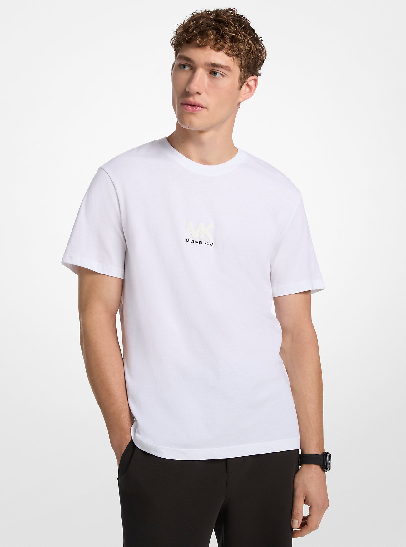 Graphic Logo Embossed Cotton T-Shirt - WHITE
