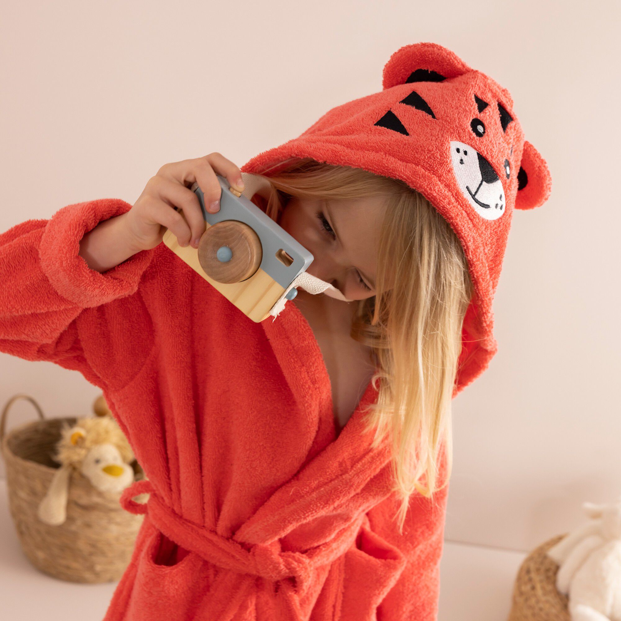 Peignoir de bain enfant personnalisable tigre à capuche