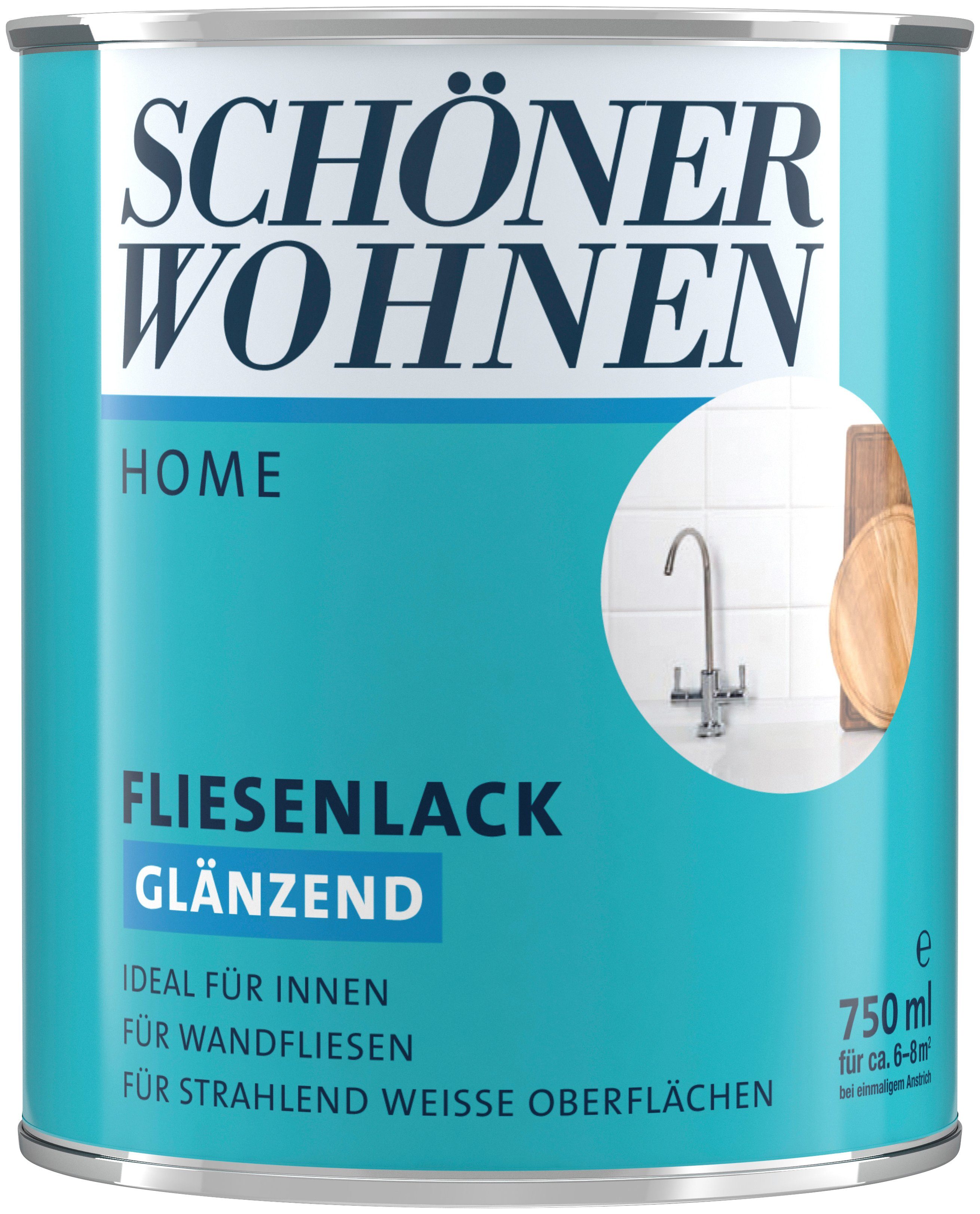 SCHÖNER WOHNEN FARBE Lack Home Fliesenlack, 750 ml, weiß, glänzend, geeignet für Fliesen