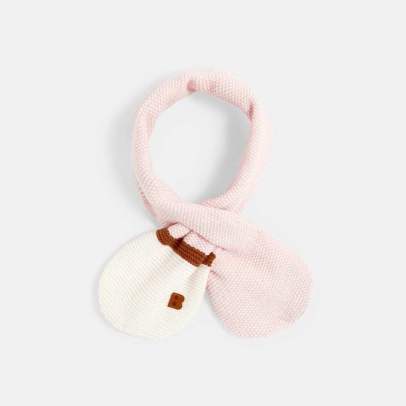 Echarpe tricot perlé boutonnière rose bébé fille