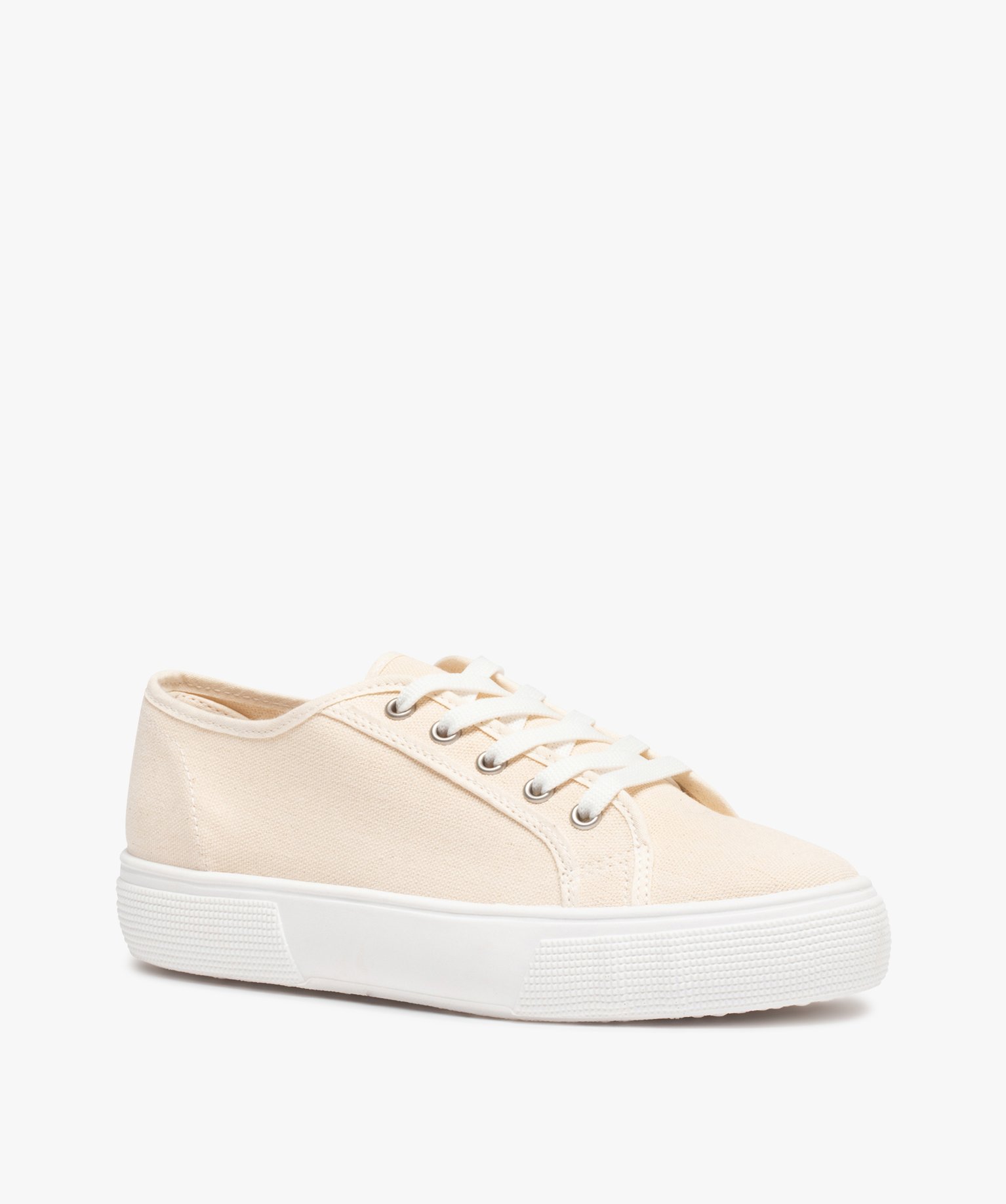 Baskets femme en toile unie à lacets beige | GEMO