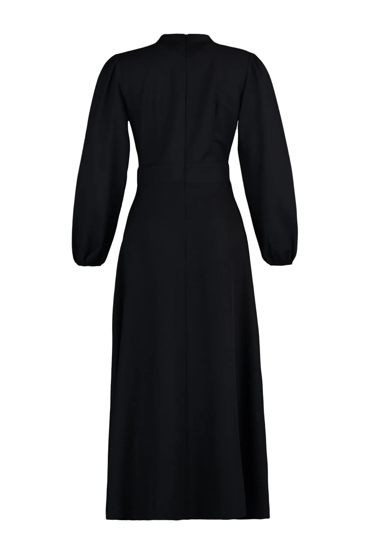 Trendyol Modest  Schwarzes gewebtes Kleid mit geraffter Vorderseite und Stehkragen TCTAW23EB00191