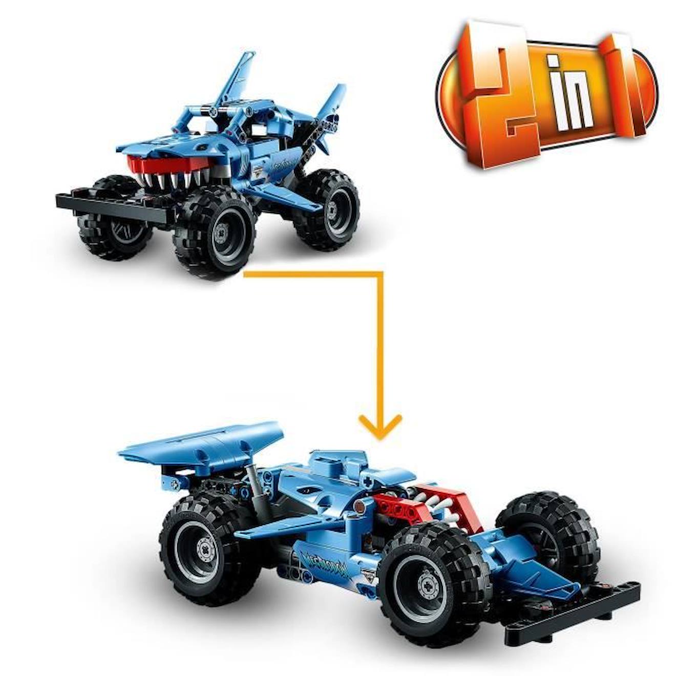 LEGO® 42134 Technic Monster Jam Megalodon, Voiture Jouet pour Enfants +7 Ans 2 en 1 Truck et Low Racer Lusca à Rétrofriction bleu