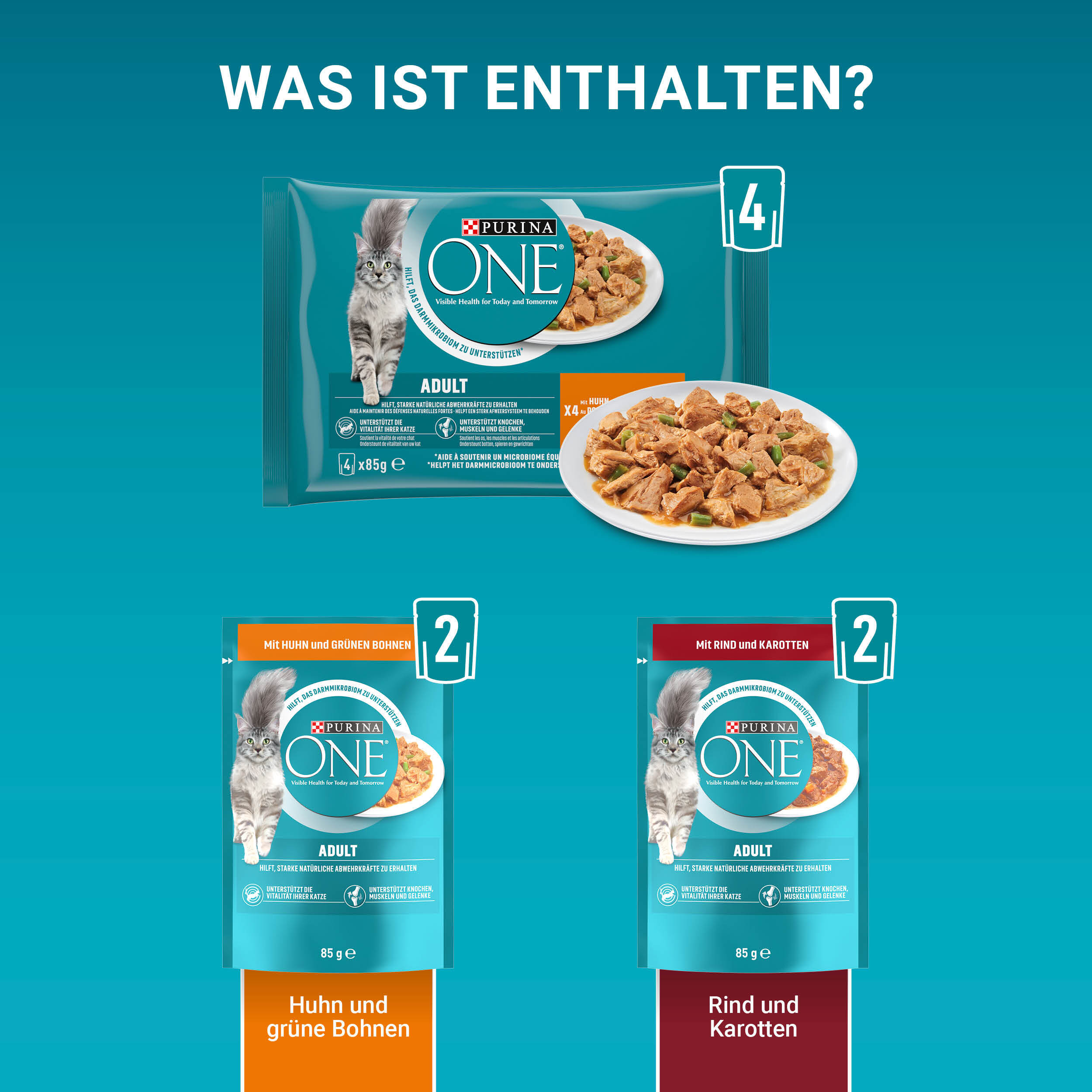 Purina ONE Nassfutter Purina ONE Adult 26x85g mit Huhn und grünen Bohnen