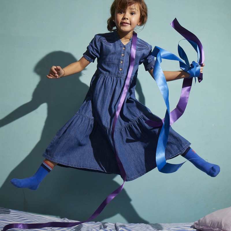 Robe fille en jean brodé bleue Catimini