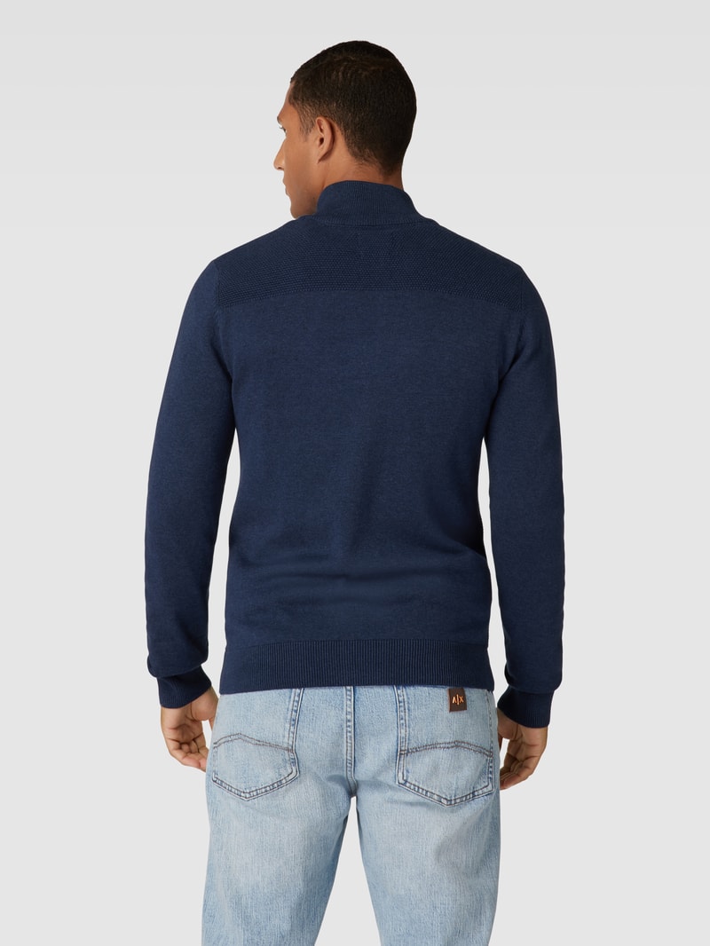 Strickjacke mit Stehkragen in marineblau meliert