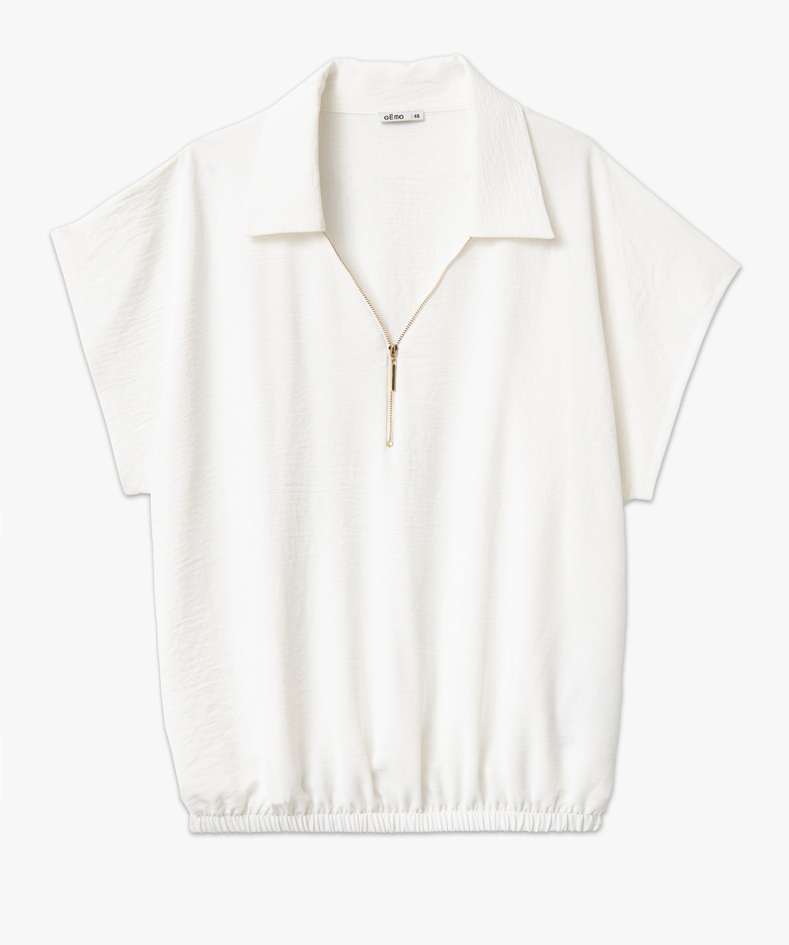 Blouse à manches courtes avec col zippé femme grande taille ecru | GEMO