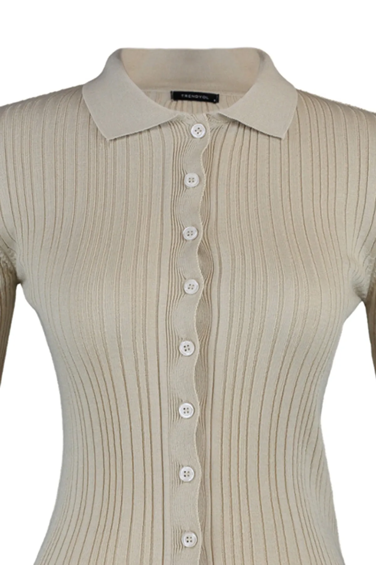 Trendyol Collection  Steinfarbener Strickcardigan mit Polokragen TWOAW20HI0070