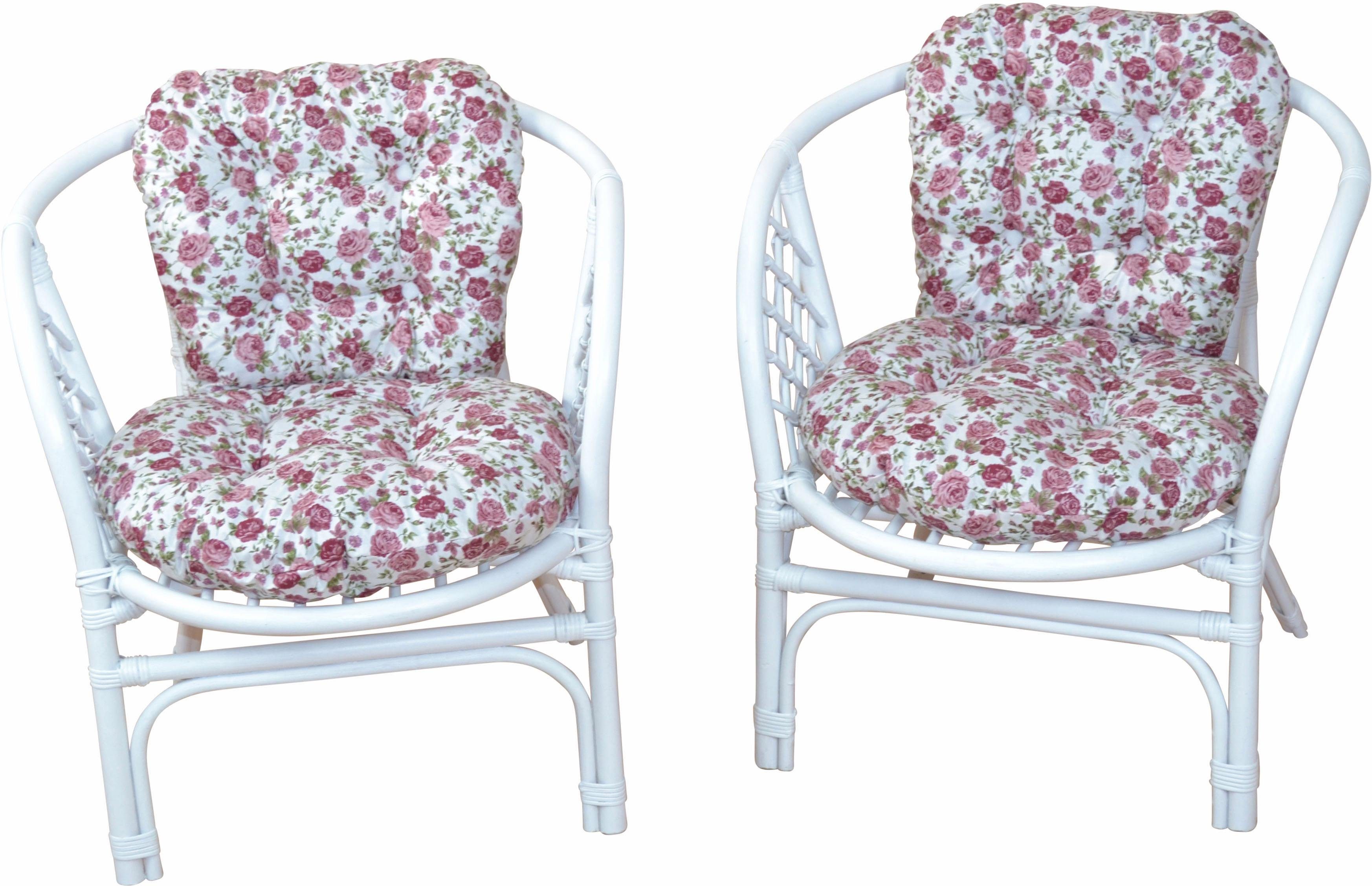 Home affaire Rattanstuhl Rattansessel, 2erSet aus Rattan mit Kissenauflage, im Röschendessin, Breite 66 cm