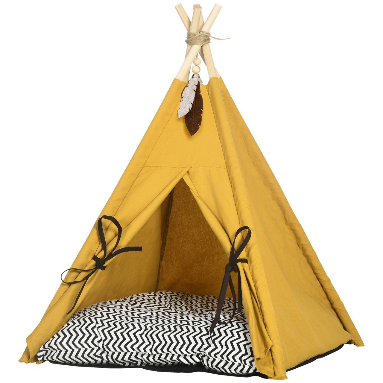 PawHut Katzenhöhle, Katzenzelt, Tierbett im Tipi-Design, Katzenhaus, Gelb