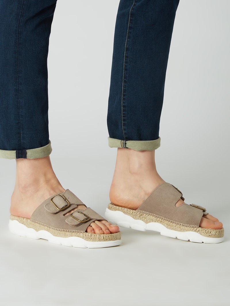 Sandalen aus Veloursleder in taupe