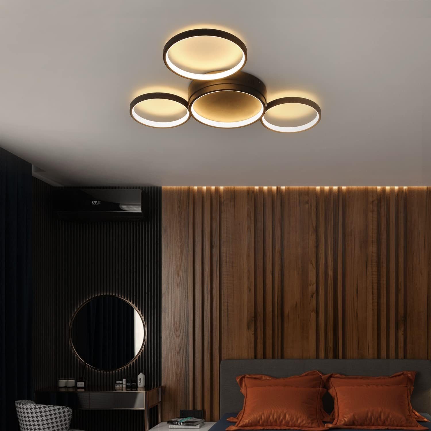 Nettlife LED Deckenleuchte Deckenlampe mit 4 Metall Ringe Dimmbar mit Fernbedienung, LED fest integriert, Warmweiß, für Wohnzimmer Küche Schlafzimmer, 29W