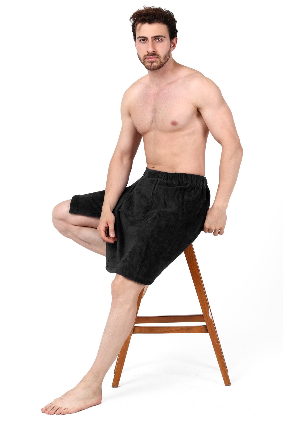 NoblesBox Saunatuch Herren Saunakilt, Baumwolle (1-St), Modern Bademantel, Mit Klettverschluss