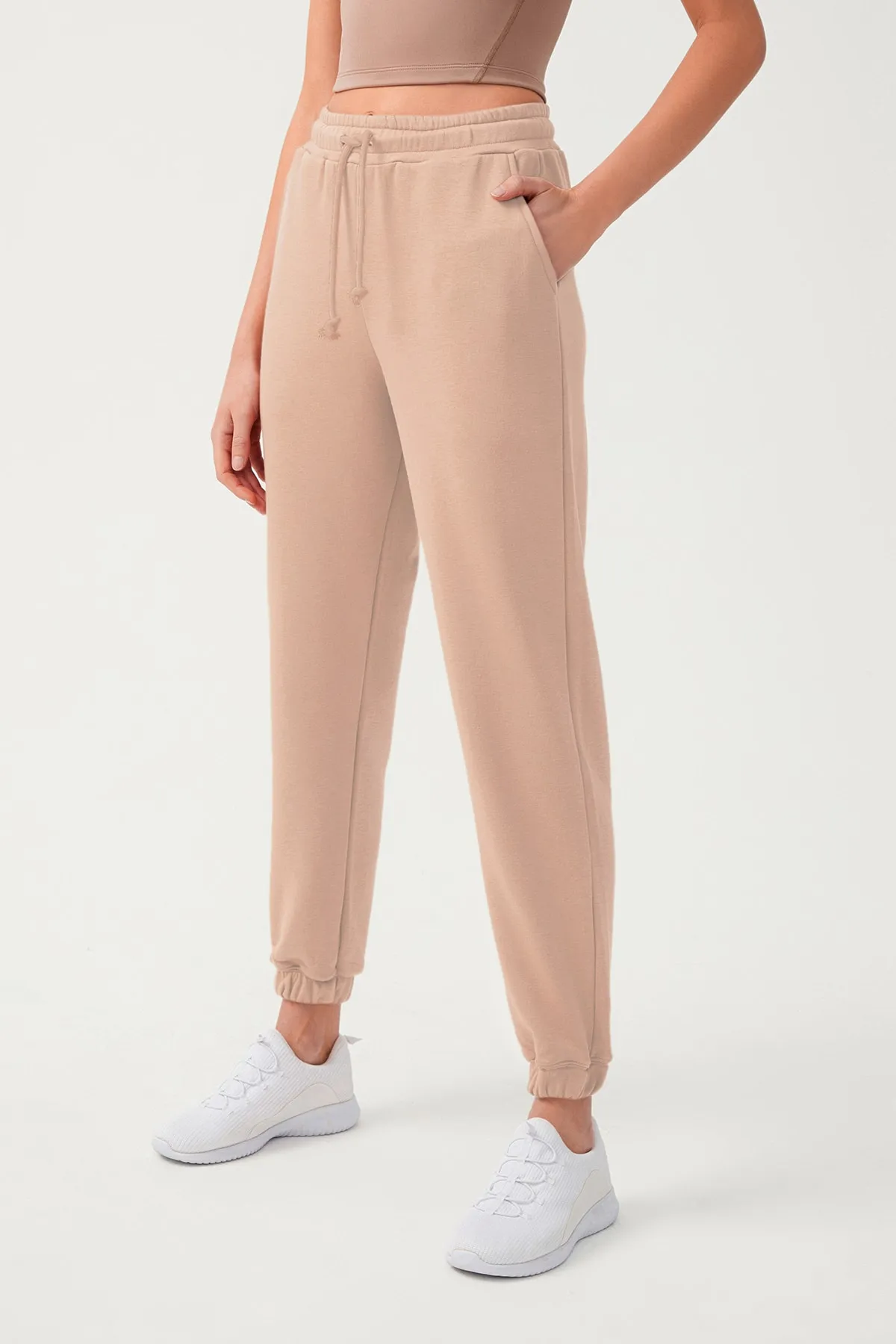 LOS OJOS  Beige elastische Jogger-Jogginghose mit Kordelzug für Damen