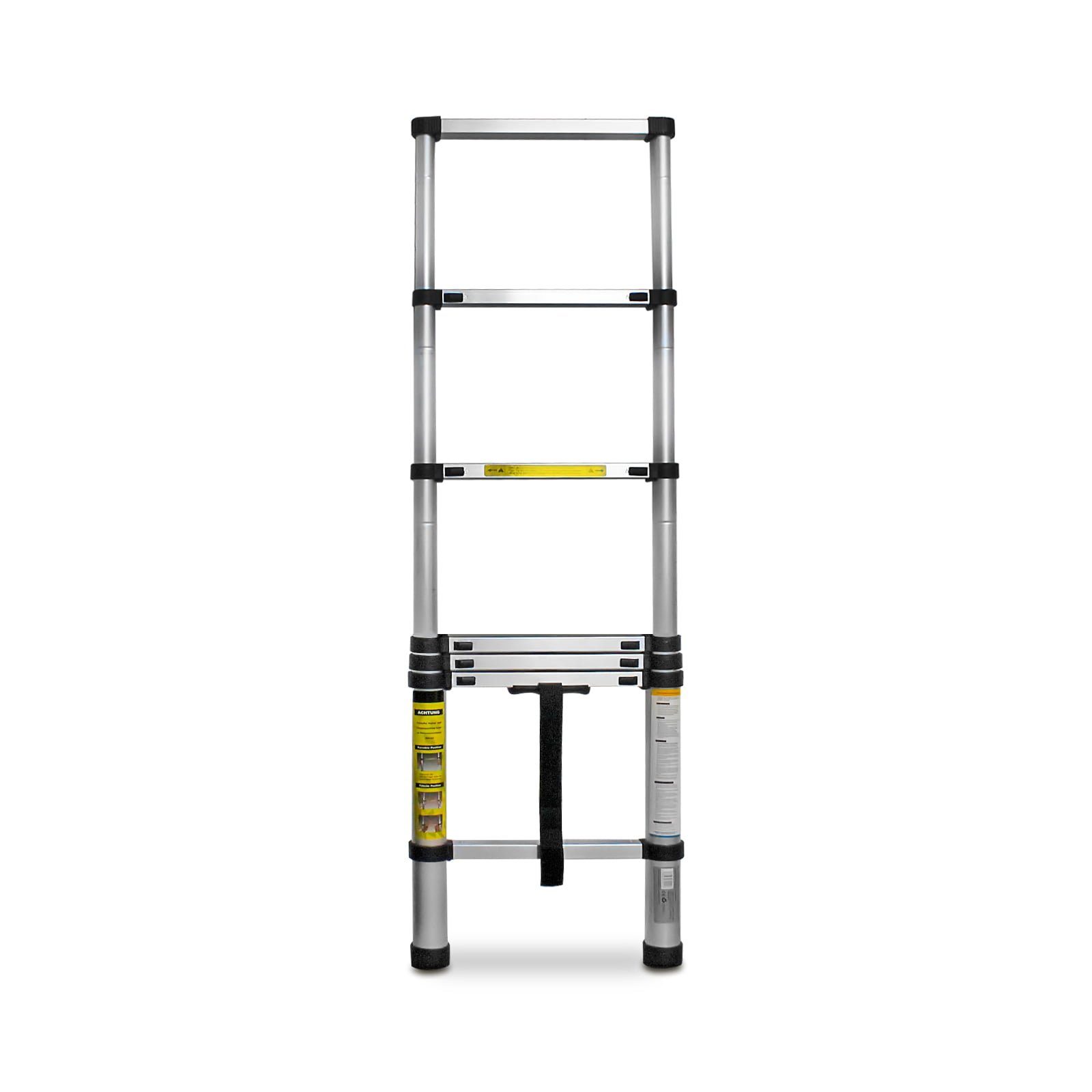 EAXUS Teleskopleiter Ausfahrbare Leiter Aluminium 2,0 Meter, rutschfeste Sprossen, zusammenklappbar auf 74 cm