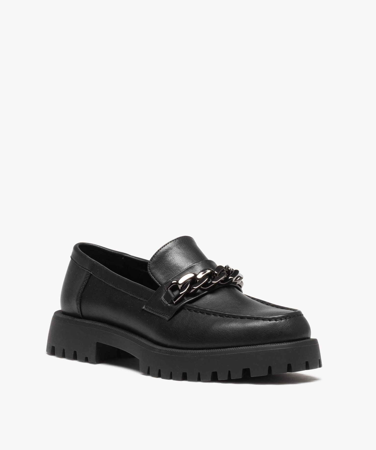 Mocassins femme unis à semelle crantée débordante noir | GEMO
