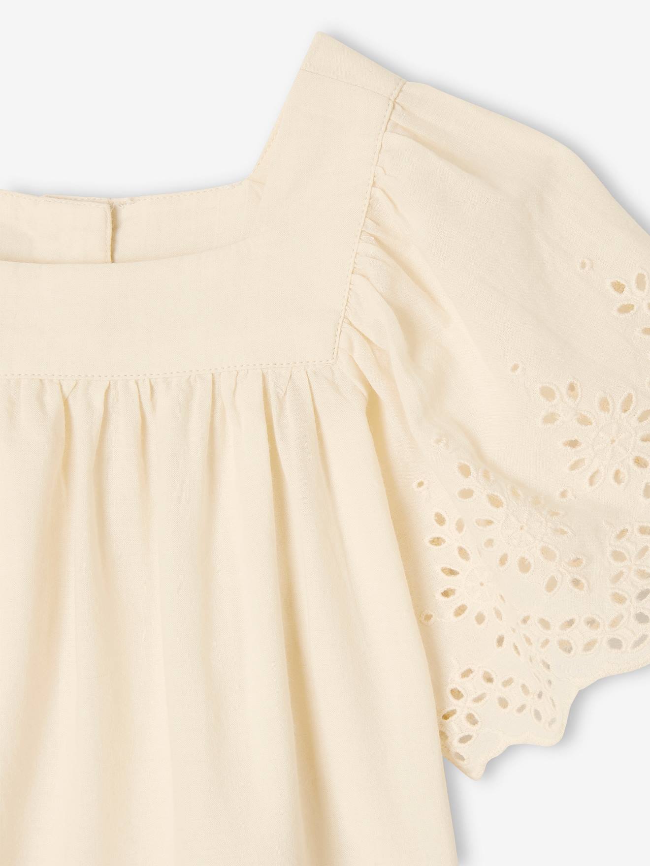 Blouse manches courtes bébé en broderie anglaise écru