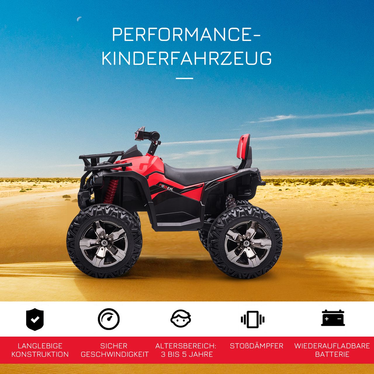 HOMCOM Elektro-Quad Kinderquad mit Scheinwerfer Kindermotorrad mit USB-Anschluss
