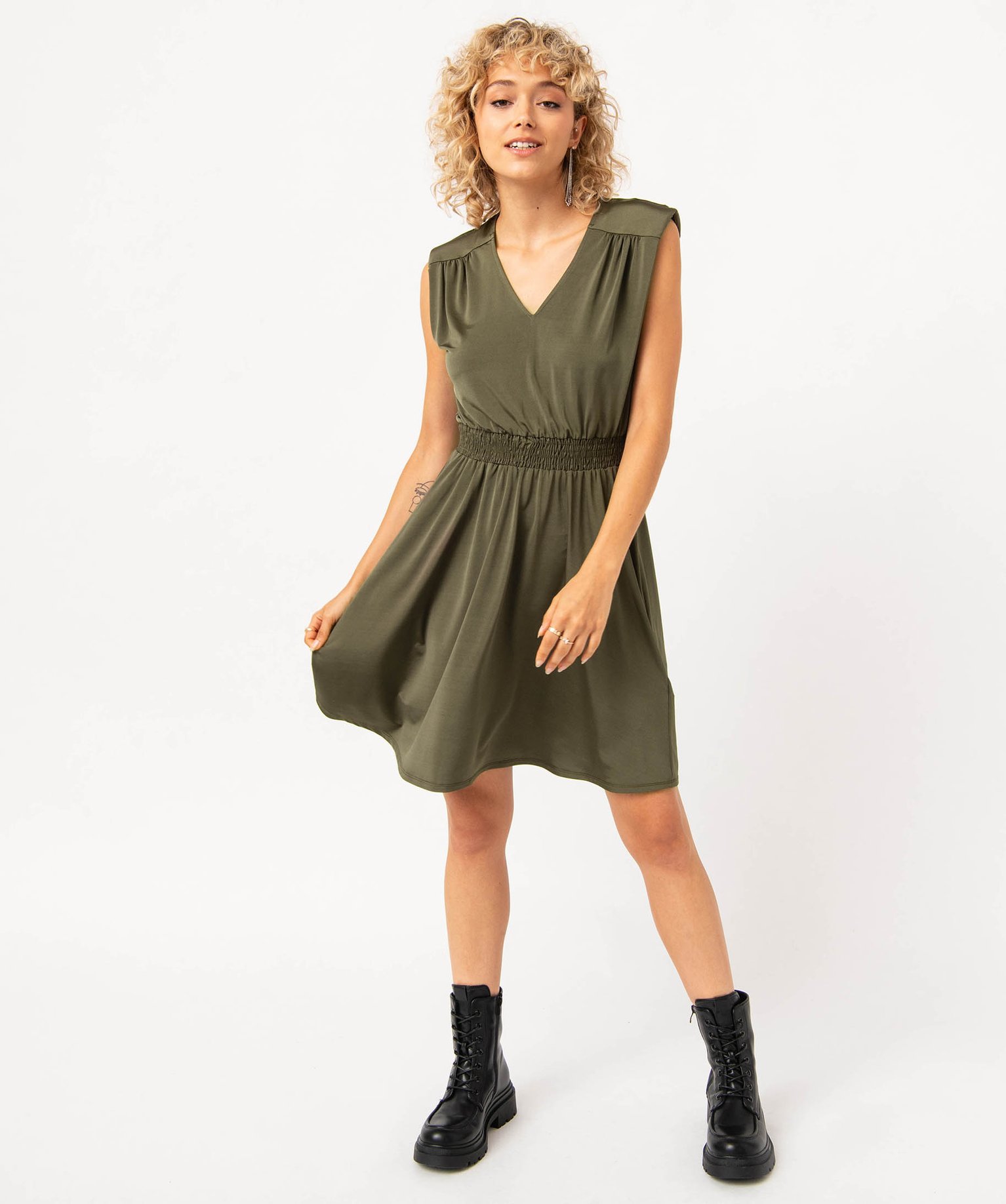 Robe en maille sans manches avec épaulettes femme kaki | GEMO