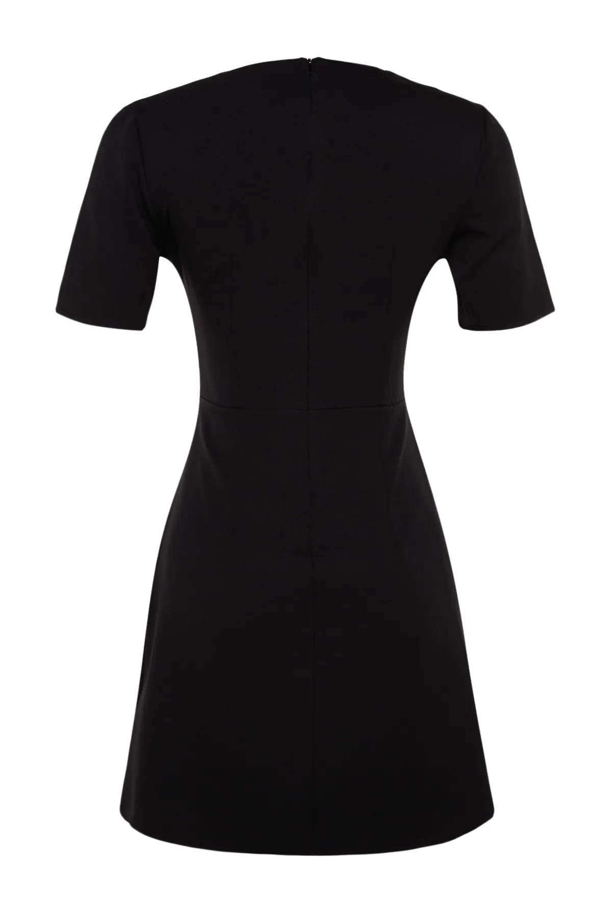 Trendyol Collection  Schwarzes Mini-Webkleid in A-Linie/Glockenform mit quadratischem Ausschnitt TWOSS23EL01929