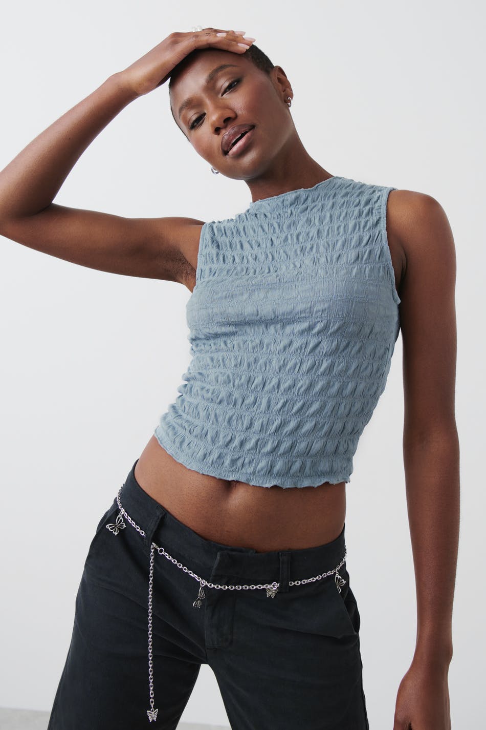 Texture funnel neck top